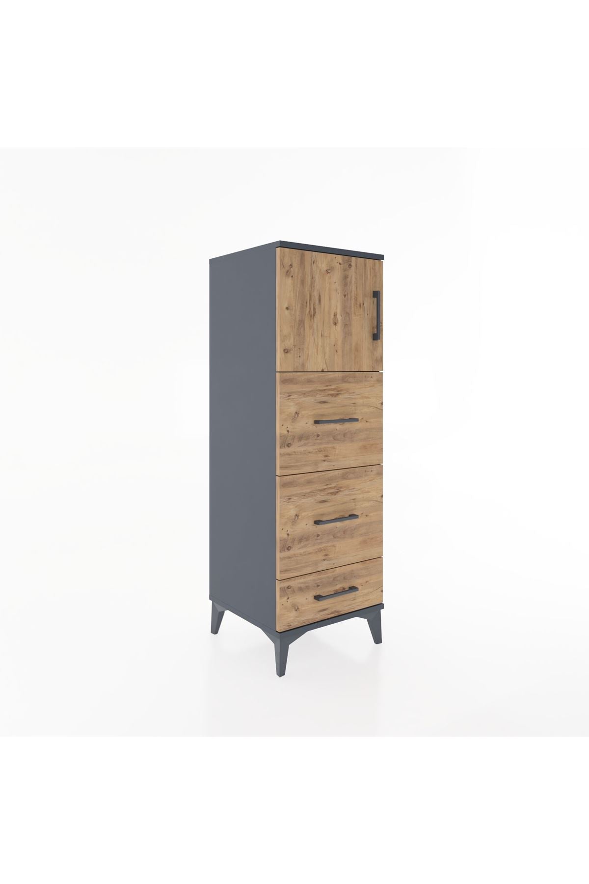 Hyperion Dolap Tek Raflı 3 Çekmeceli Tek Kapaklı 44x44x134 Antrasit-Çam