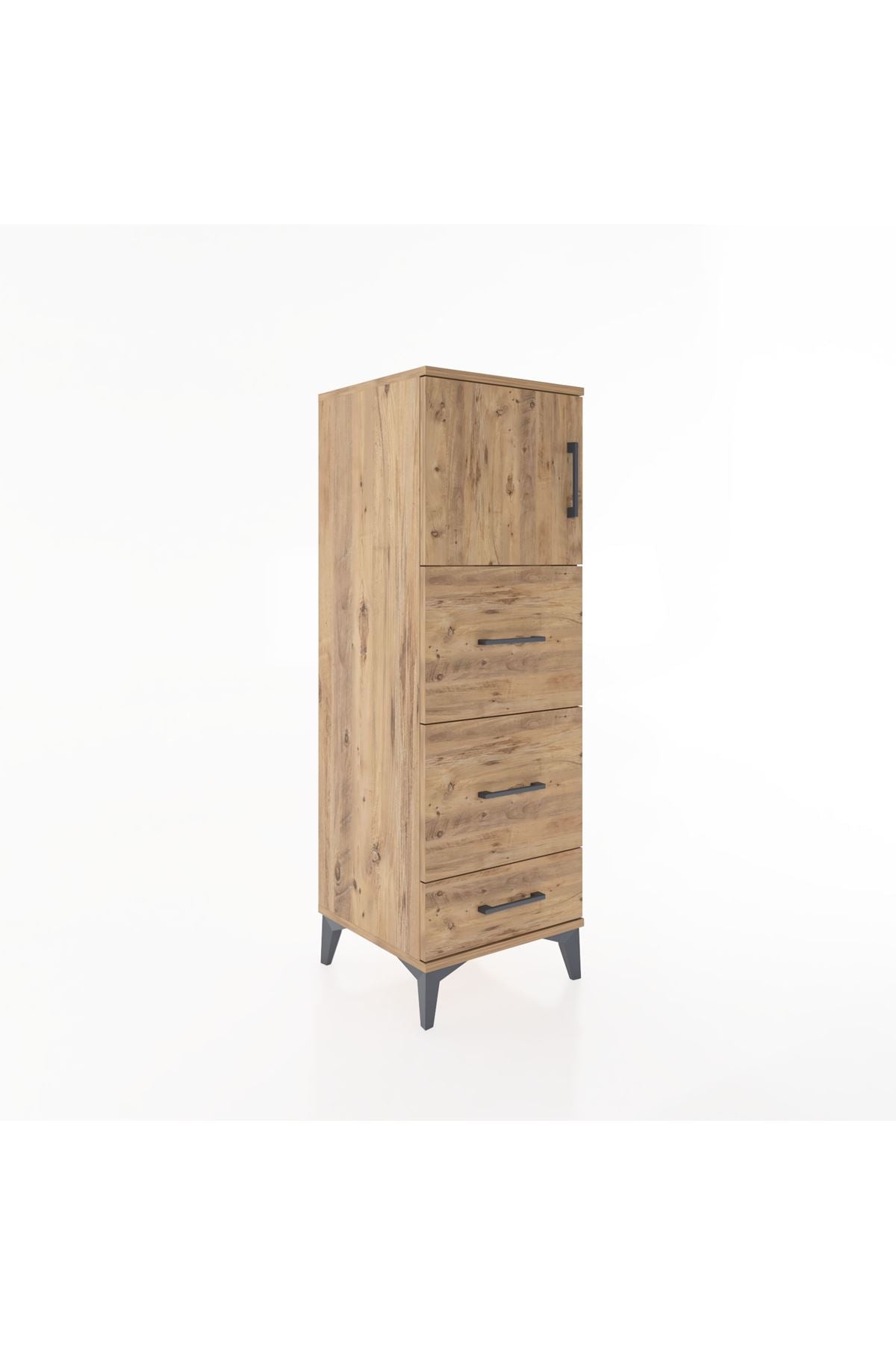 Hyperion Dolap Tek Raflı 3 Çekmeceli Tek Kapaklı 44x44x134 Çam-Çam