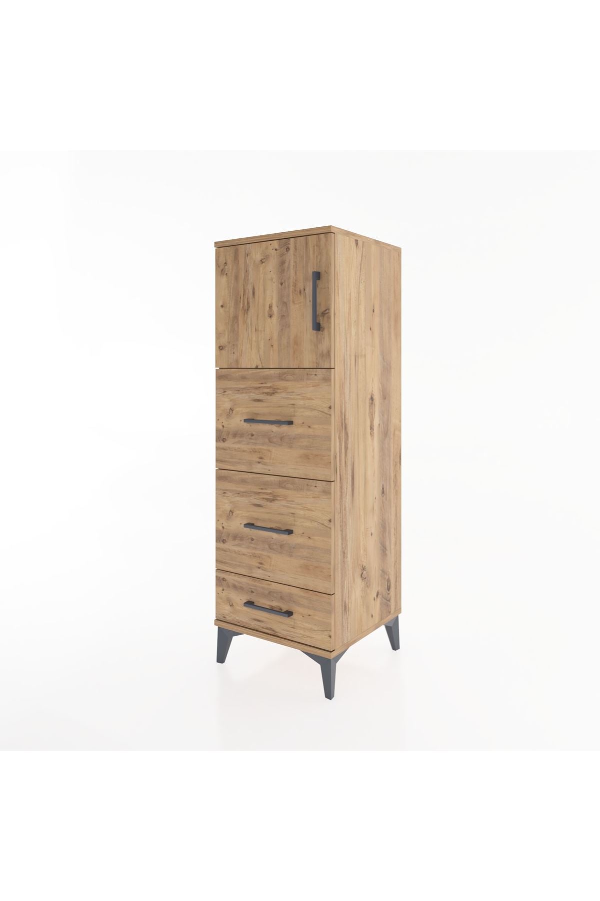 Hyperion Dolap Tek Raflı 3 Çekmeceli Tek Kapaklı 44x44x134 Çam-Çam