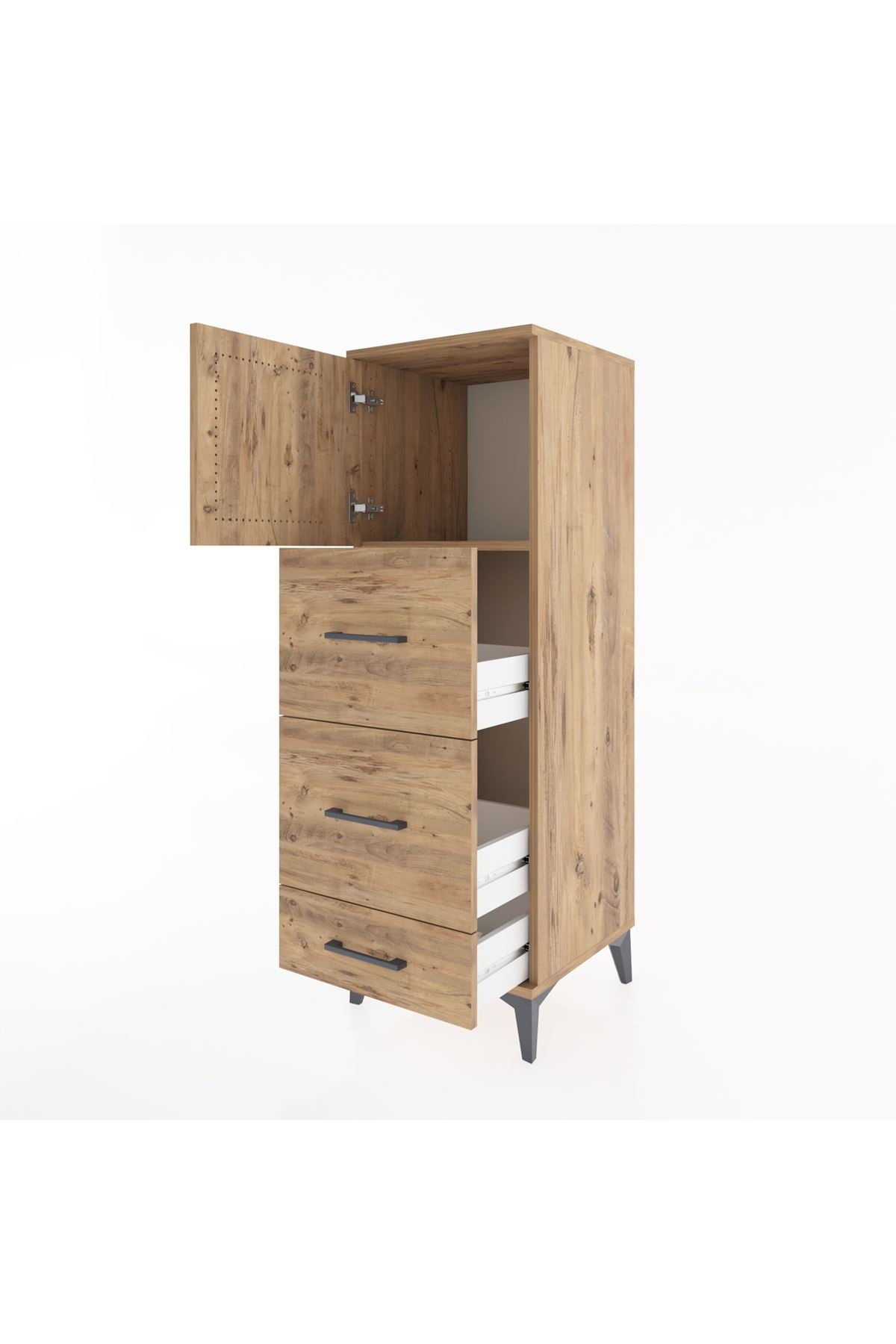 Hyperion Dolap Tek Raflı 3 Çekmeceli Tek Kapaklı 44x44x134 Çam-Çam