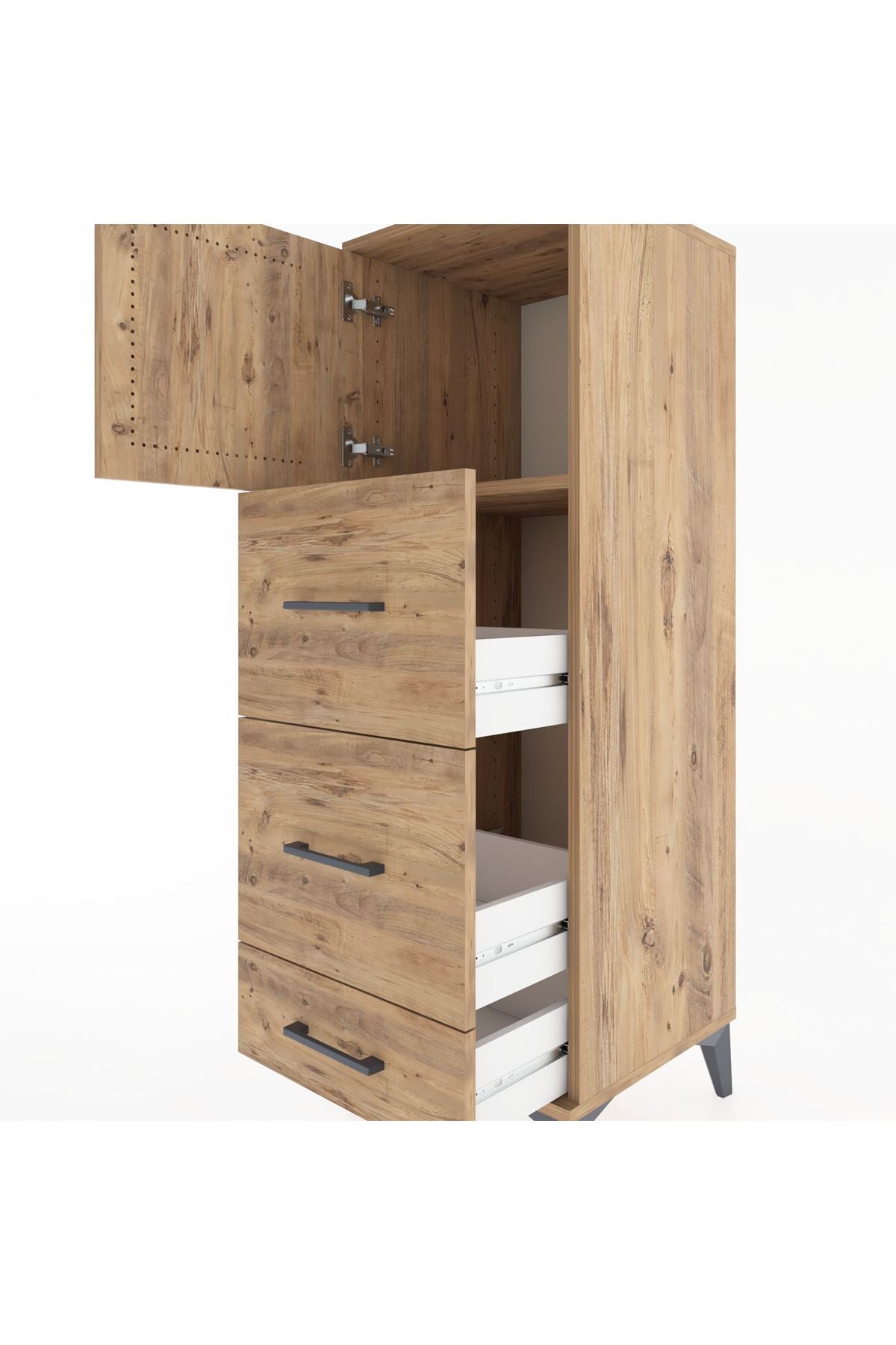 Hyperion Dolap Tek Raflı 3 Çekmeceli Tek Kapaklı 44x44x134 Çam-Çam