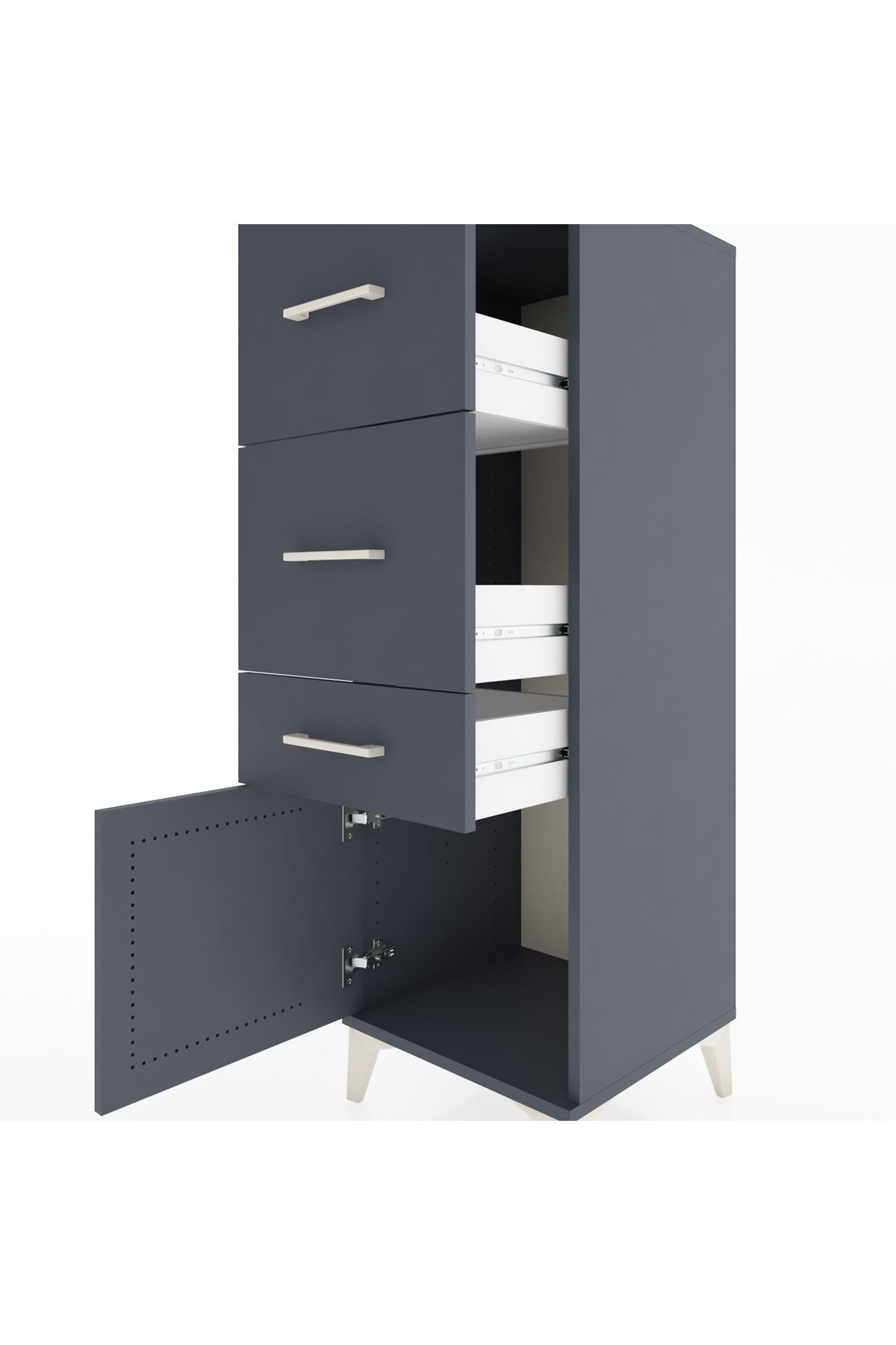 Hyperion Dolap 3 Çekmeceli Tek Kapaklı 44x44x134 Antrasit-Antrasit