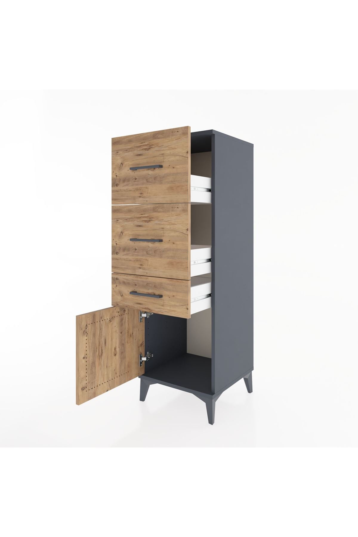 Hyperion Dolap 3 Çekmeceli Tek Kapaklı 44x44x134 Antrasit-Çam