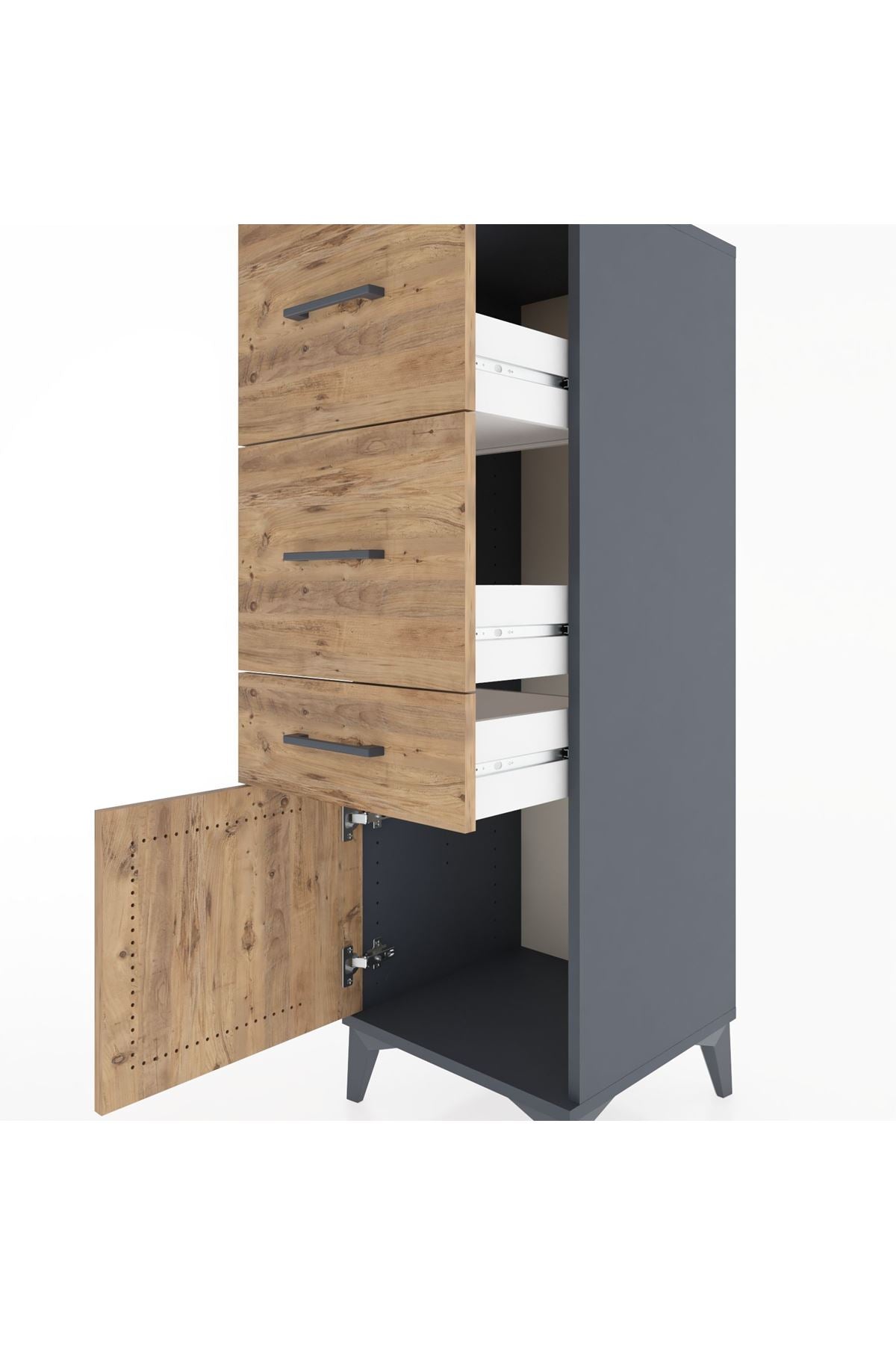 Hyperion Dolap 3 Çekmeceli Tek Kapaklı 44x44x134 Antrasit-Çam