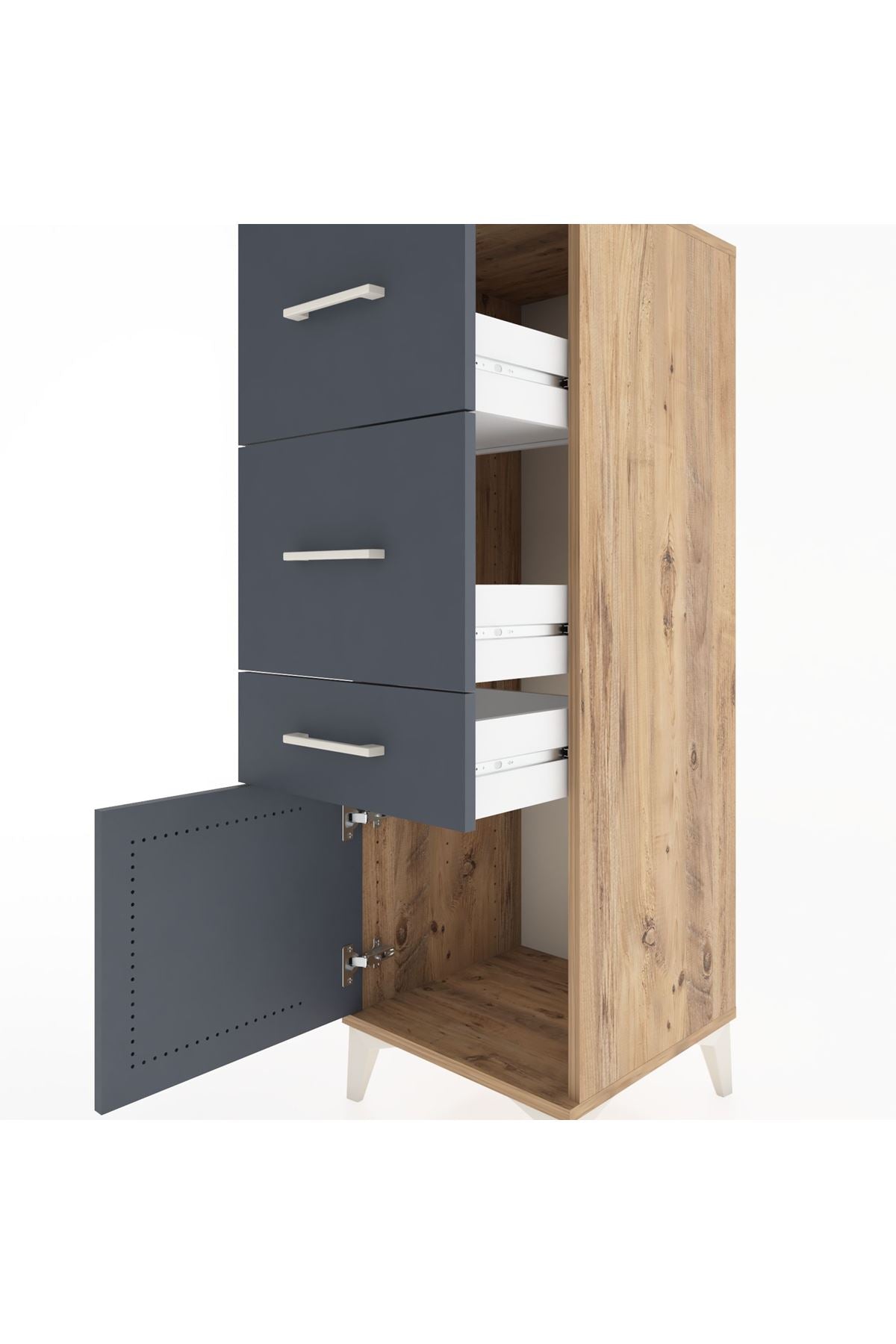 Hyperion Dolap 3 Çekmeceli Tek Kapaklı 44x44x134 Çam-Antrasit