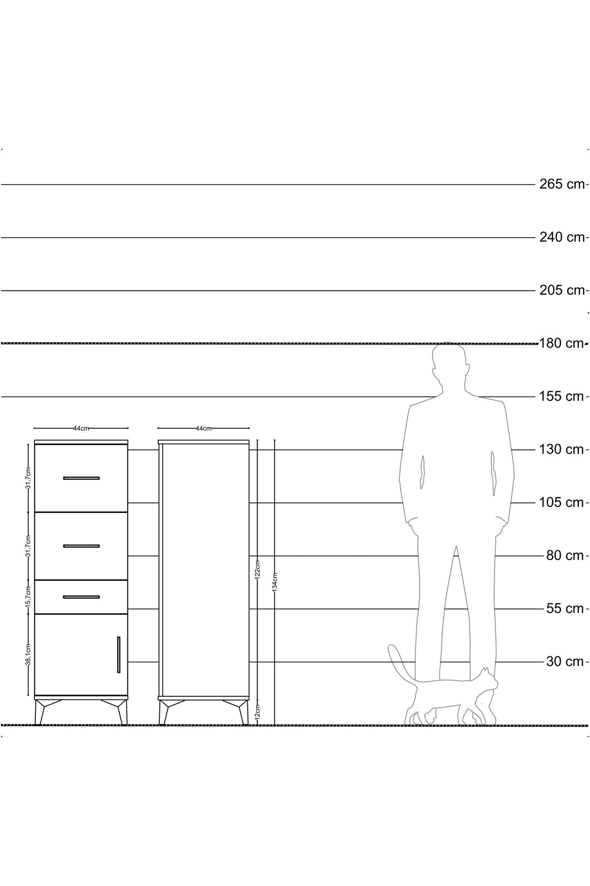 Hyperion Dolap 3 Çekmeceli Tek Kapaklı 44x44x134 Çam-Antrasit