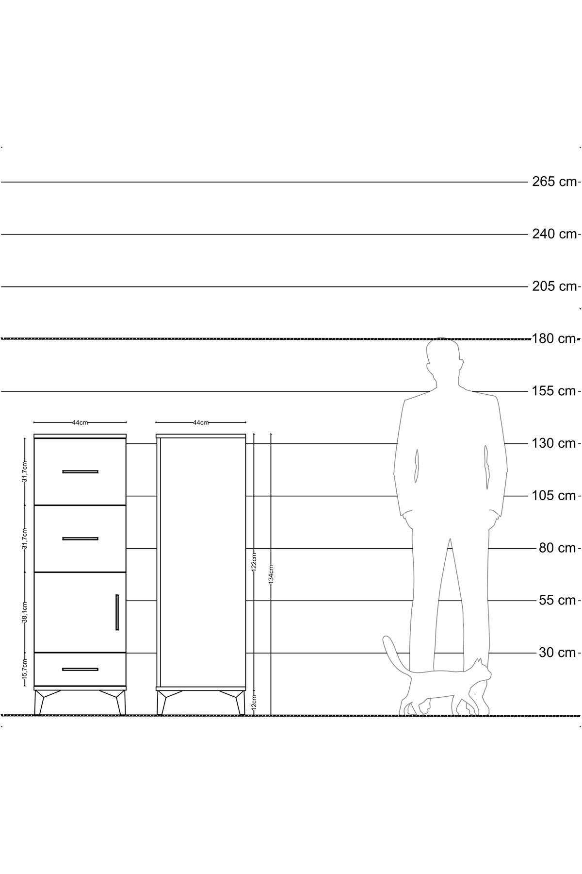 Hyperion Dolap Tek Raflı 3 Çekmeceli Tek Kapaklı 44x44x134 Aytaşı-Aytaşı