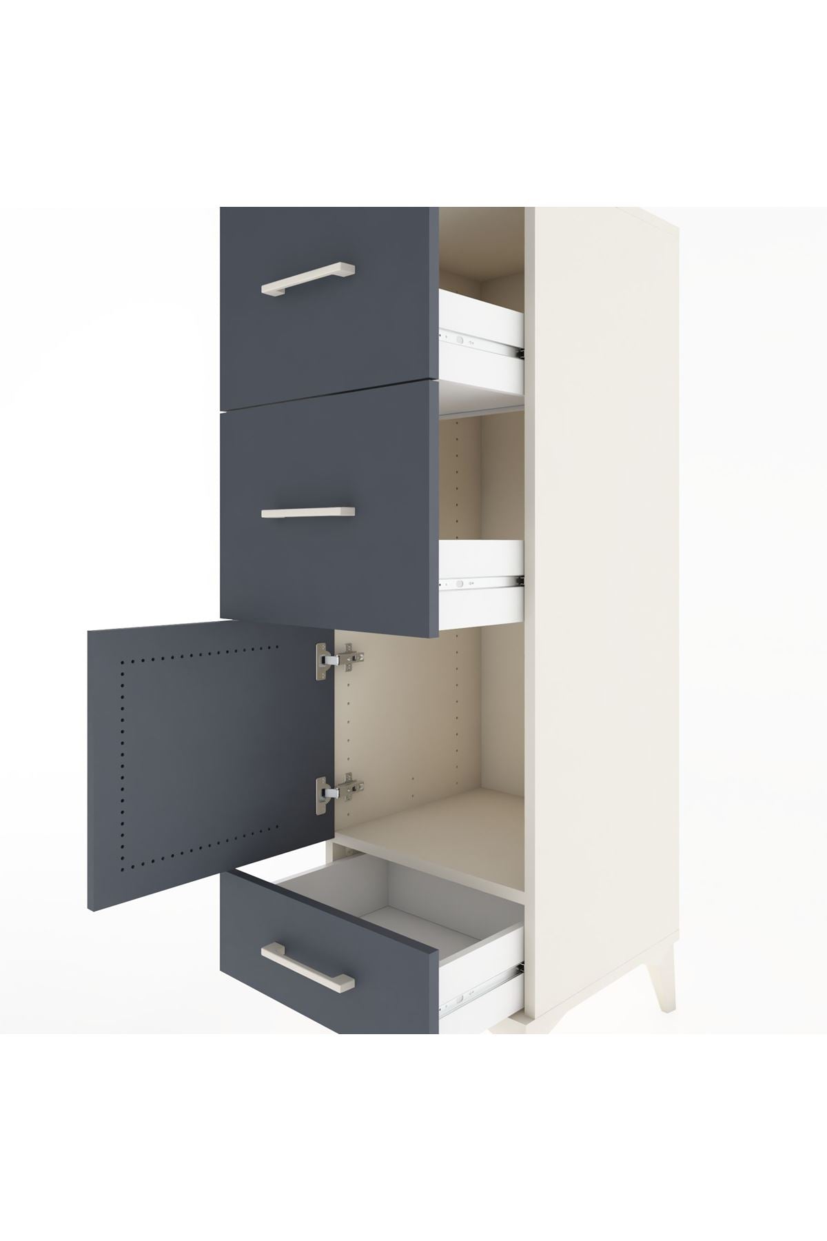 Hyperion Dolap Tek Raflı 3 Çekmeceli Tek Kapaklı 44x44x134 Aytaşı-Antrasit