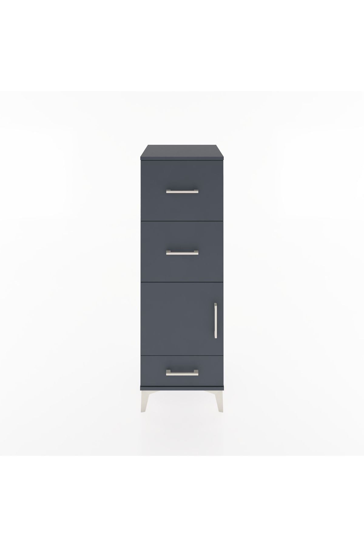 Hyperion Dolap Tek Raflı 3 Çekmeceli Tek Kapaklı 44x44x134 Antrasit-Antrasit