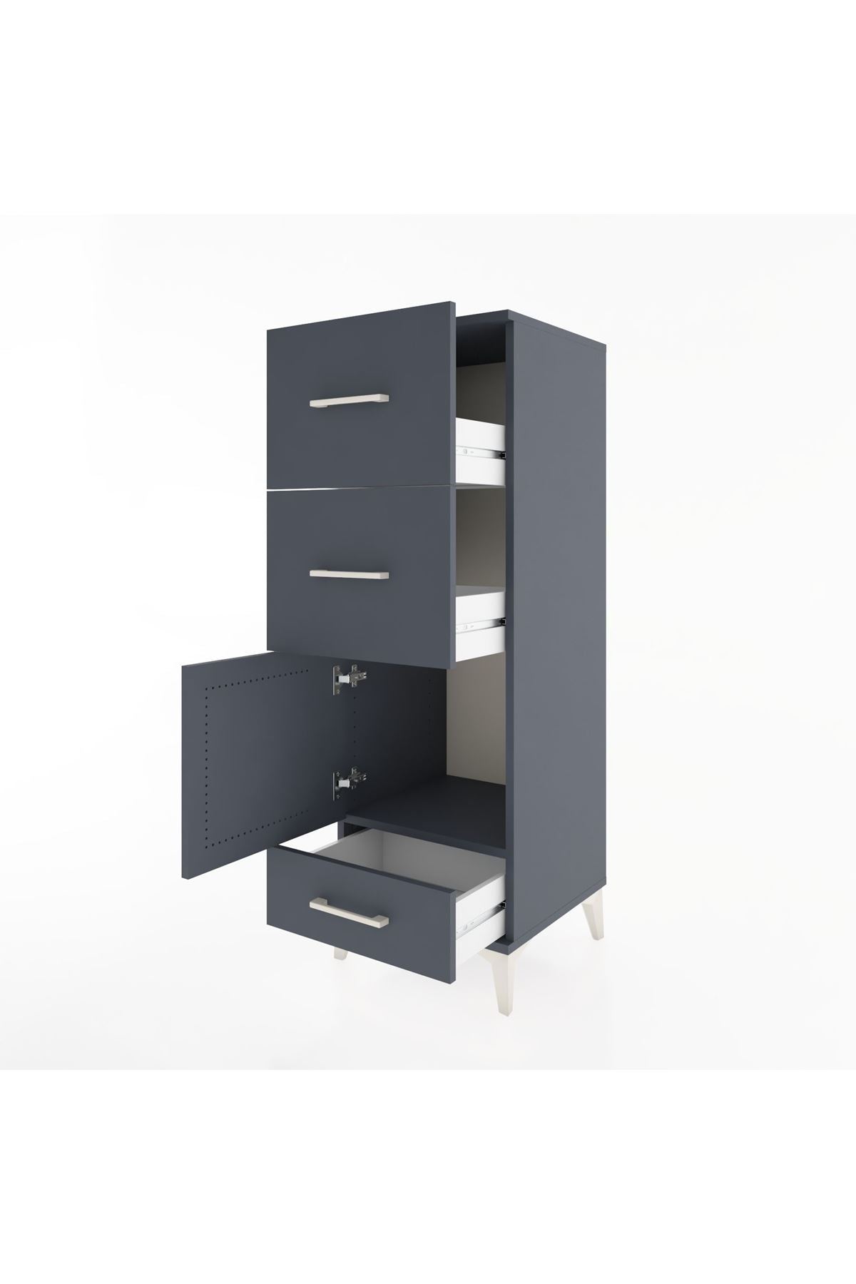 Hyperion Dolap Tek Raflı 3 Çekmeceli Tek Kapaklı 44x44x134 Antrasit-Antrasit