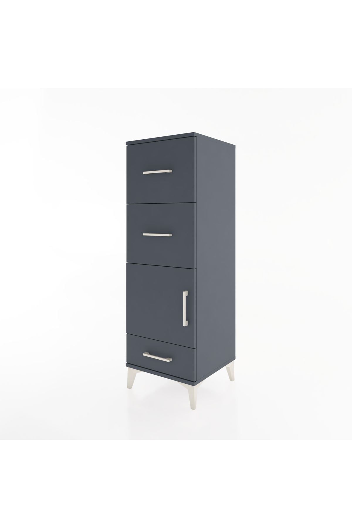 Hyperion Dolap Tek Raflı 3 Çekmeceli Tek Kapaklı 44x44x134 Antrasit-Antrasit