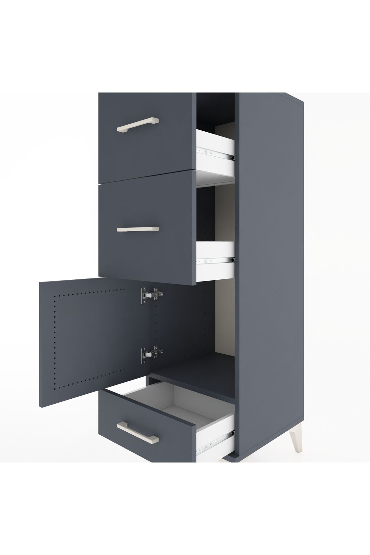 Hyperion Dolap Tek Raflı 3 Çekmeceli Tek Kapaklı 44x44x134 Antrasit-Antrasit