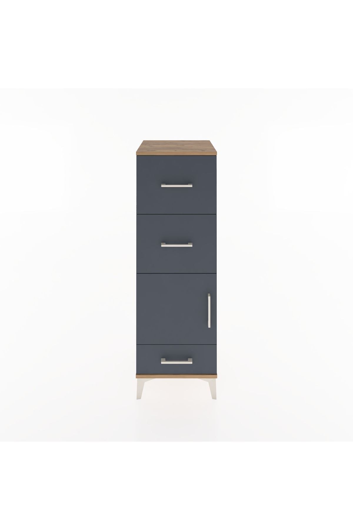 Hyperion Dolap Tek Raflı 3 Çekmeceli Tek Kapaklı 44x44x134 Çam-Antrasit