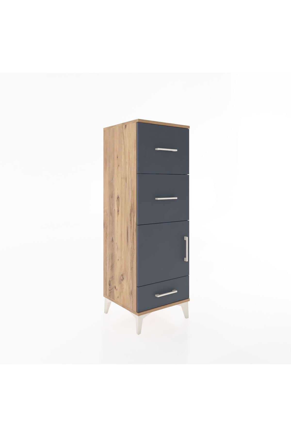 Hyperion Dolap Tek Raflı 3 Çekmeceli Tek Kapaklı 44x44x134 Çam-Antrasit