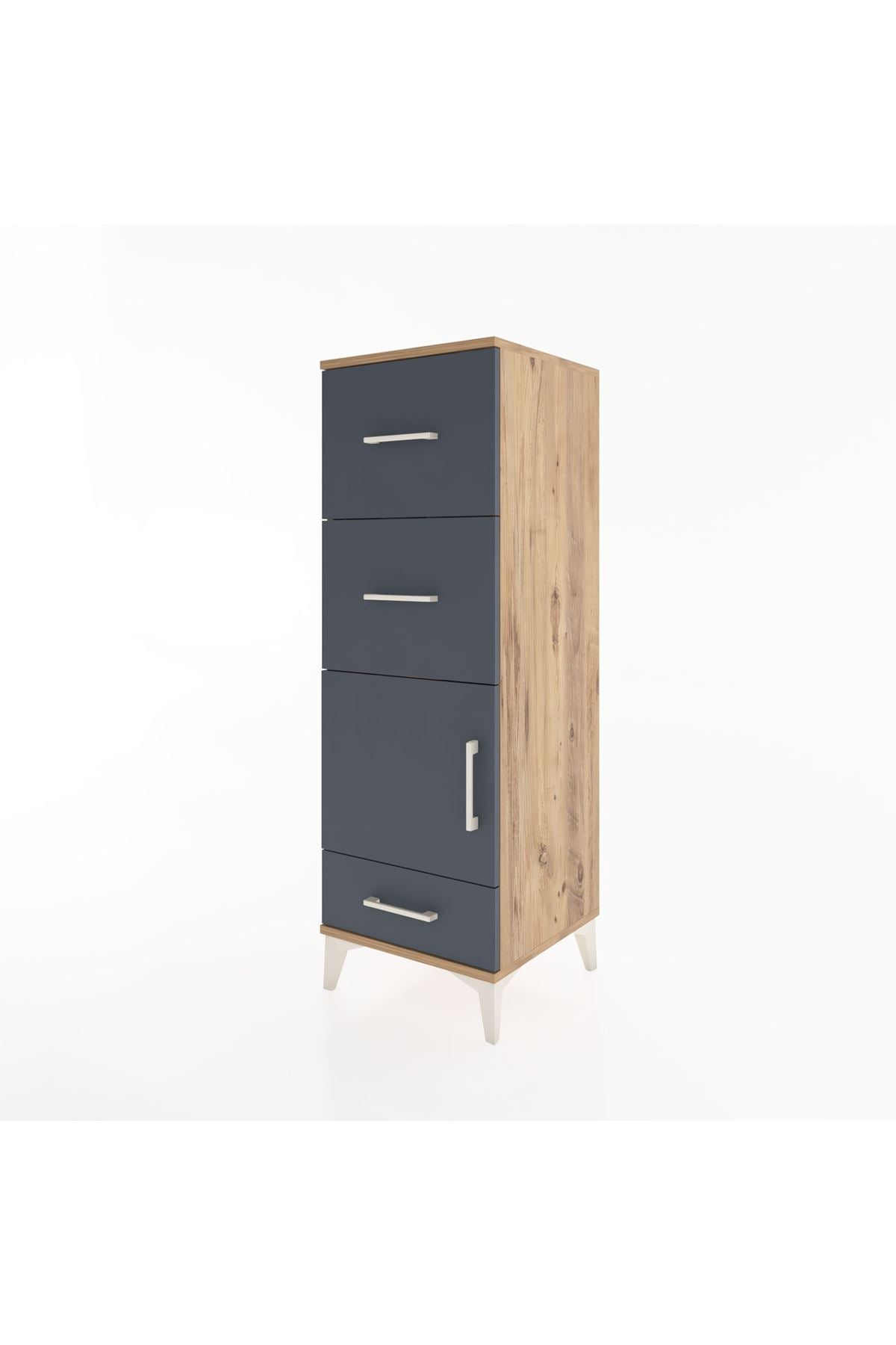 Hyperion Dolap Tek Raflı 3 Çekmeceli Tek Kapaklı 44x44x134 Çam-Antrasit