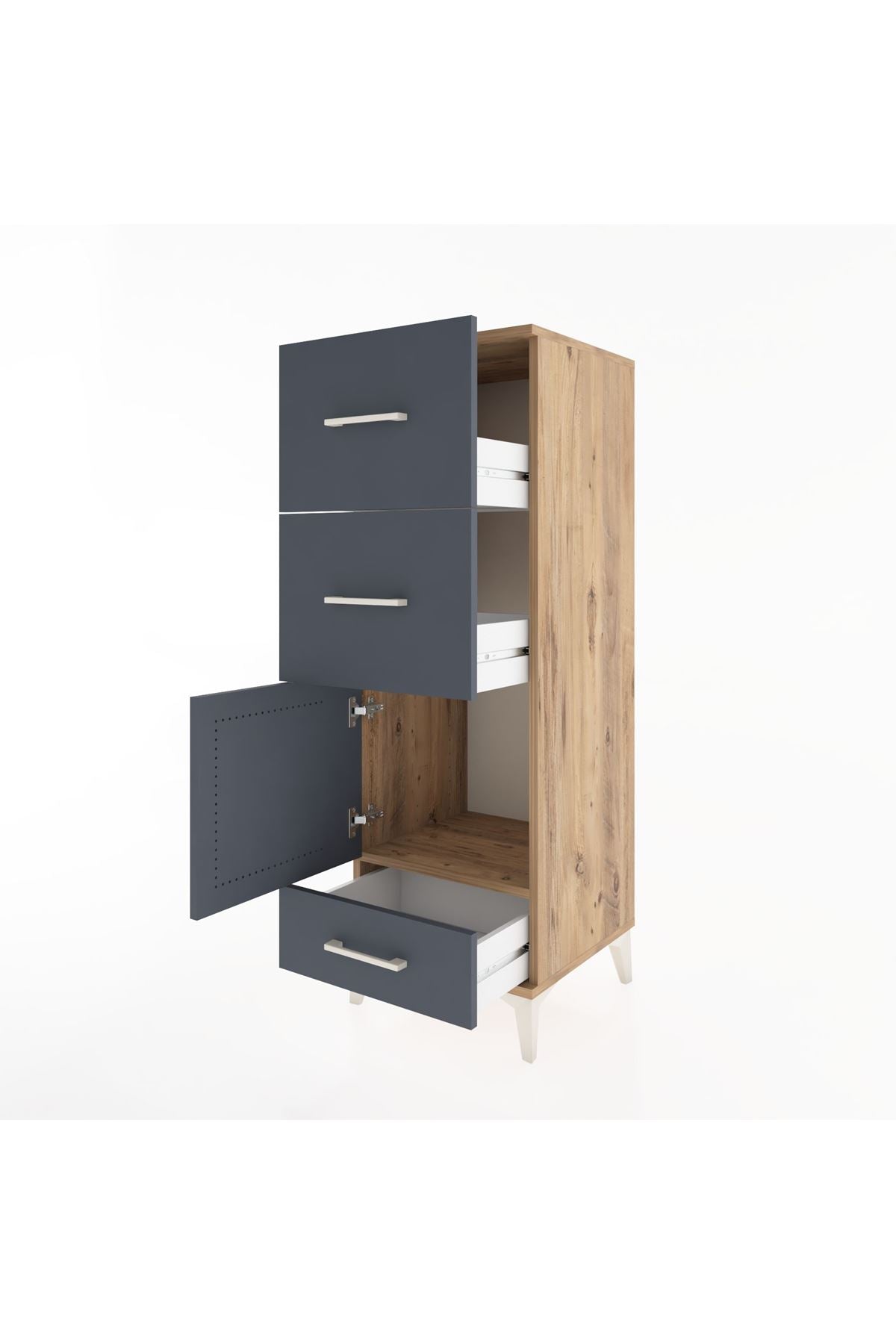 Hyperion Dolap Tek Raflı 3 Çekmeceli Tek Kapaklı 44x44x134 Çam-Antrasit