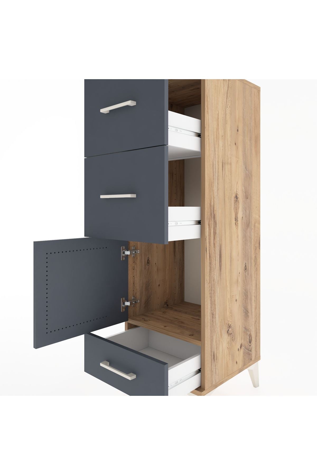 Hyperion Dolap Tek Raflı 3 Çekmeceli Tek Kapaklı 44x44x134 Çam-Antrasit