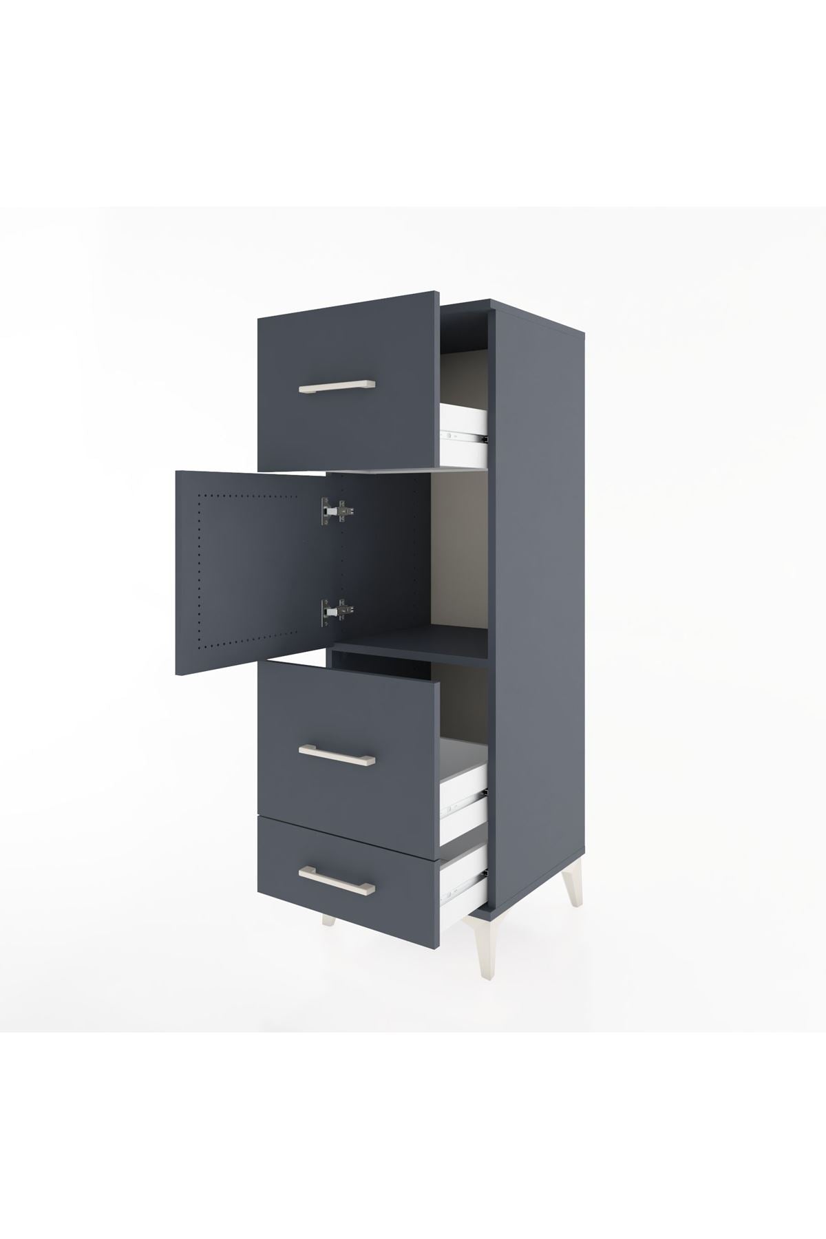 Hyperion Dolap Tek Raflı 3 Çekmeceli Tek Kapaklı 44x44x134 Antrasit-Antrasit