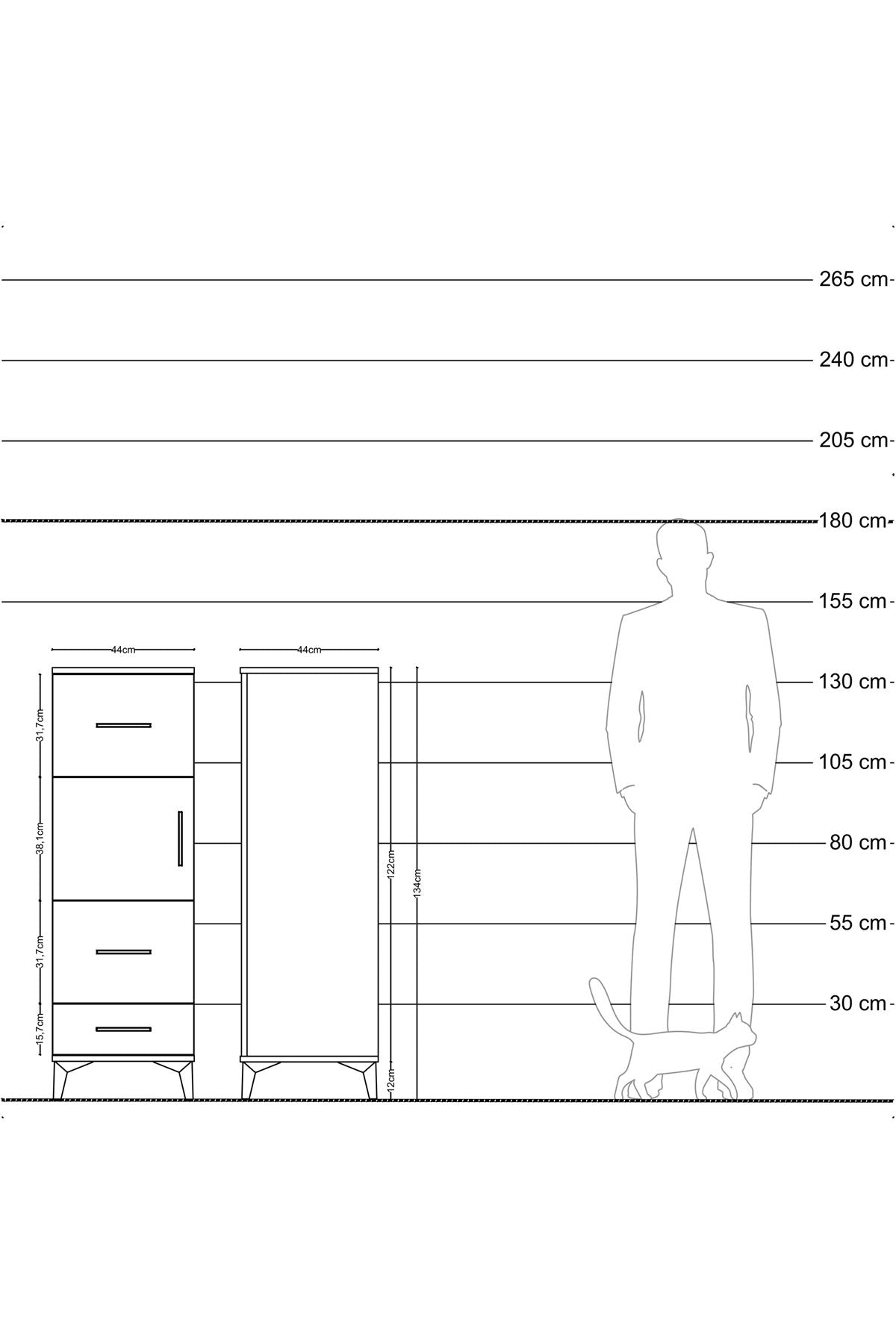 Hyperion Dolap Tek Raflı 3 Çekmeceli Tek Kapaklı 44x44x134 Çam-Aytaşı