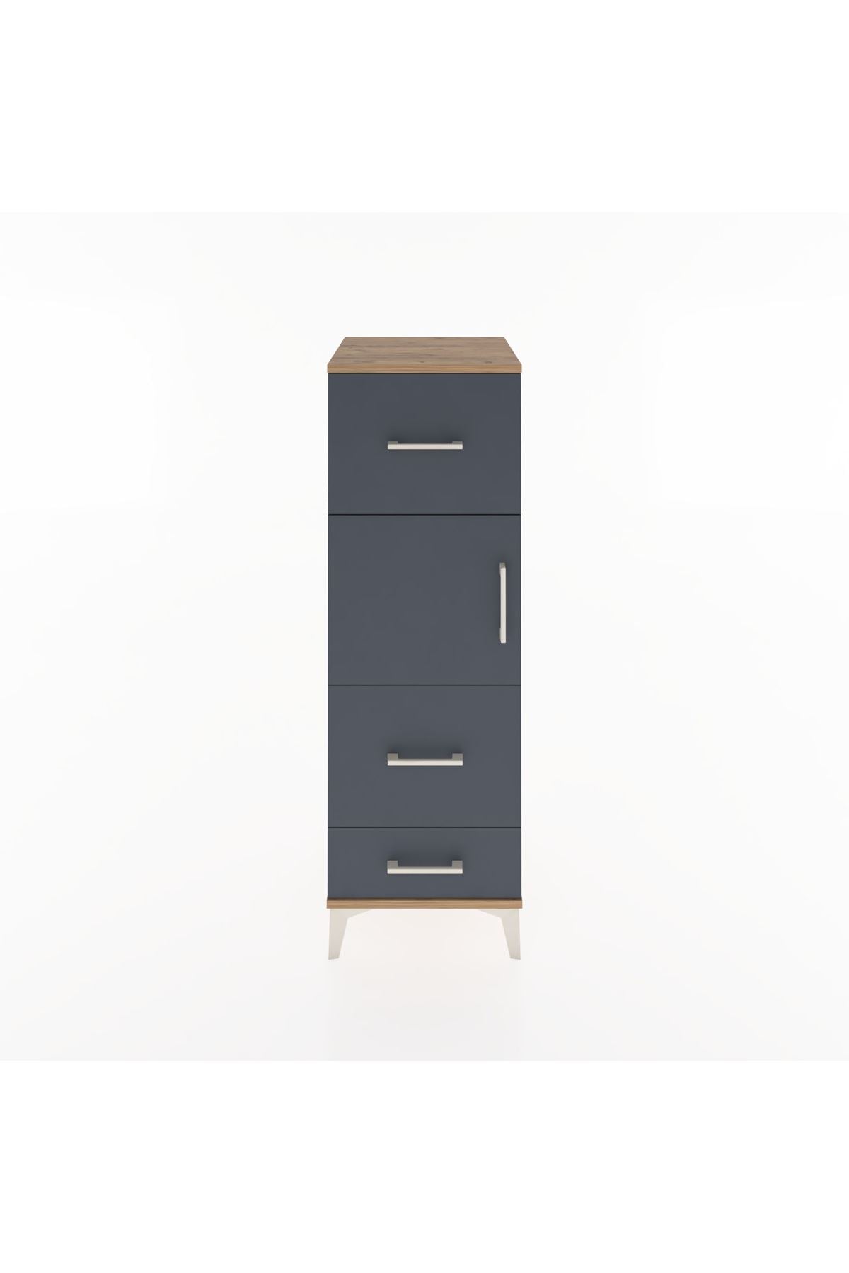 Hyperion Dolap Tek Raflı 3 Çekmeceli Tek Kapaklı 44x44x134 Çam-Antrasit