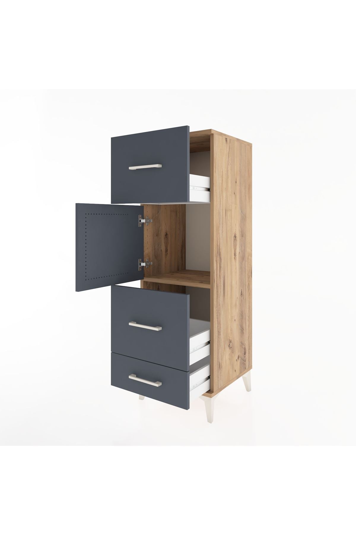 Hyperion Dolap Tek Raflı 3 Çekmeceli Tek Kapaklı 44x44x134 Çam-Antrasit