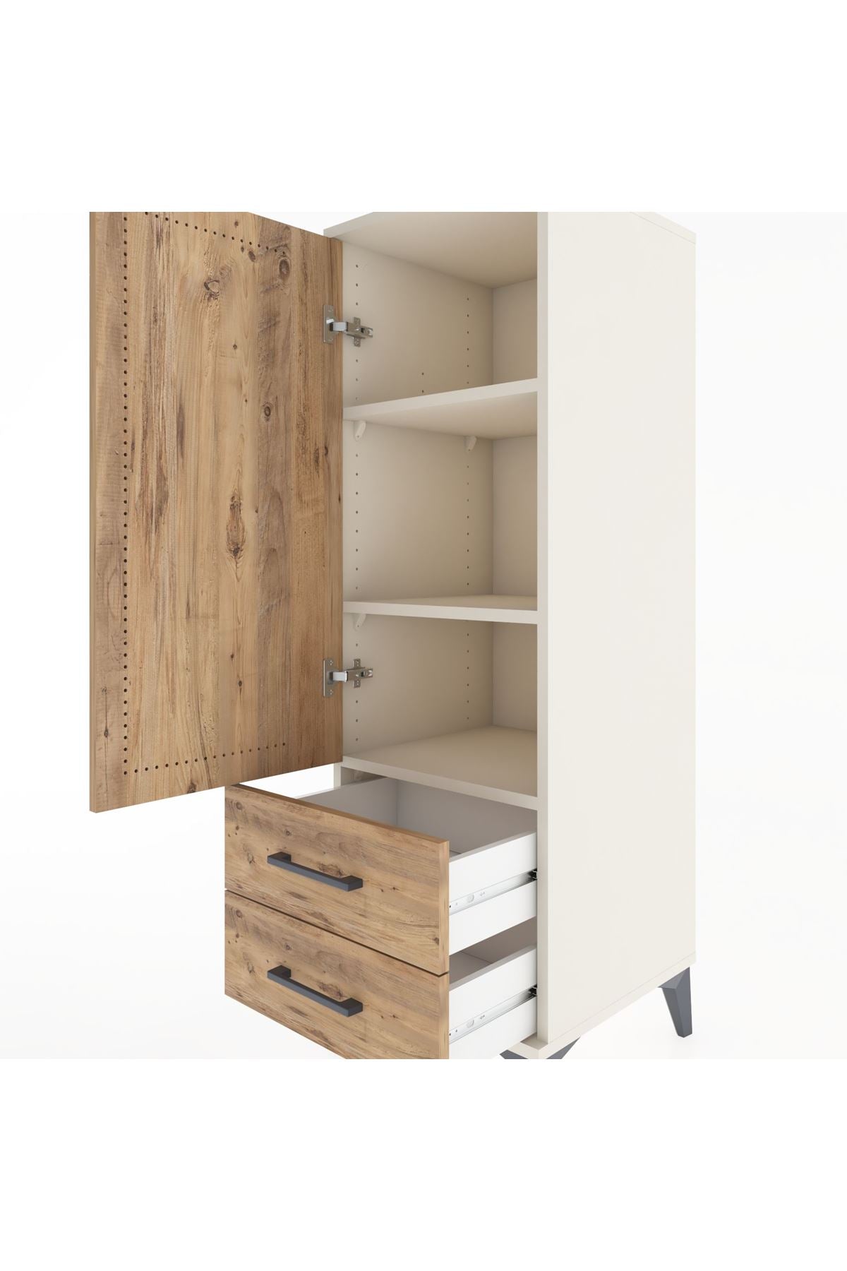 Hyperion Dolap 3 Raflı 2 Çekmeceli Tek Kapaklı 44x44x134 Aytaşı-Çam