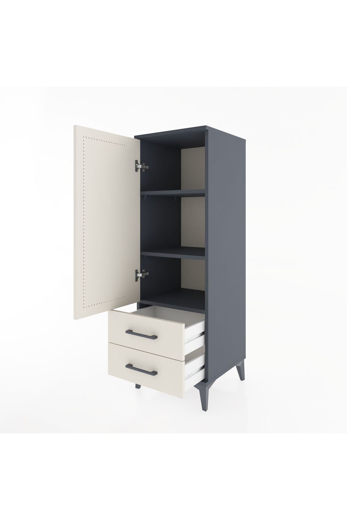 Hyperion Dolap 3 Raflı 2 Çekmeceli Tek Kapaklı 44x44x134 Antrasit-Aytaşı