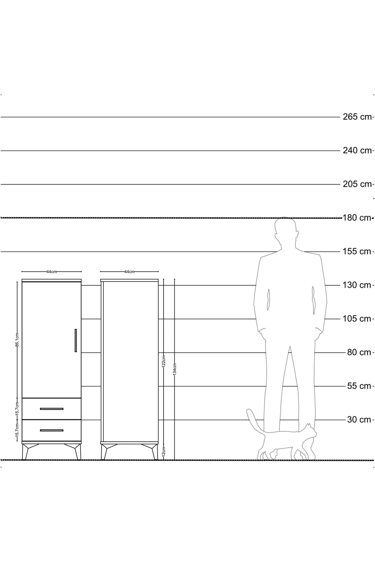 Hyperion Dolap 3 Raflı 2 Çekmeceli Tek Kapaklı 44x44x134 Antrasit-Antrasit