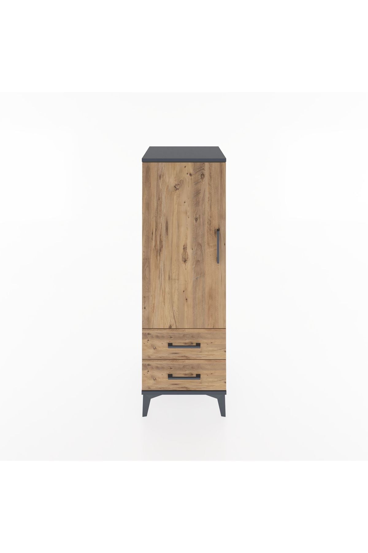 Hyperion Dolap 3 Raflı 2 Çekmeceli Tek Kapaklı 44x44x134 Antrasit-Çam