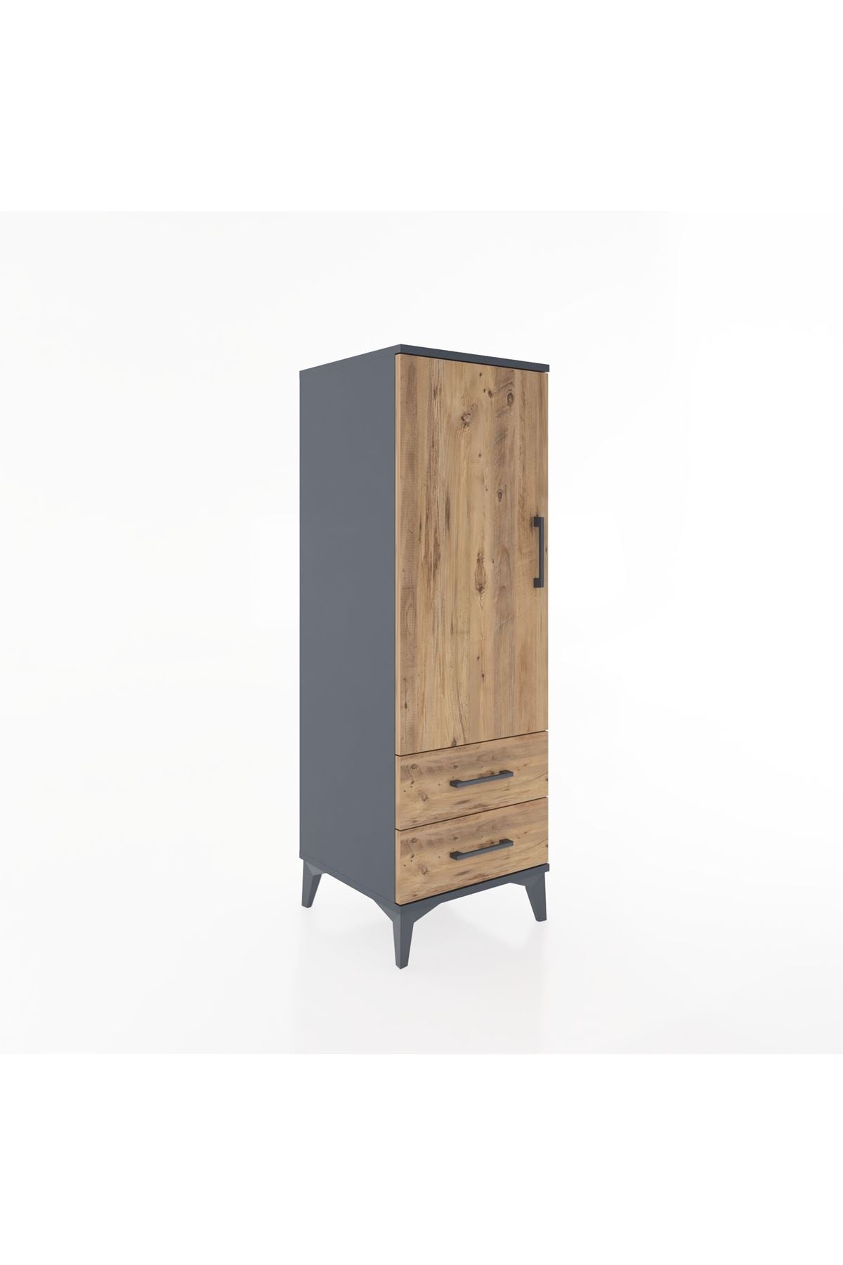 Hyperion Dolap 3 Raflı 2 Çekmeceli Tek Kapaklı 44x44x134 Antrasit-Çam