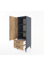 Hyperion Dolap 3 Raflı 2 Çekmeceli Tek Kapaklı 44x44x134 Antrasit-Çam