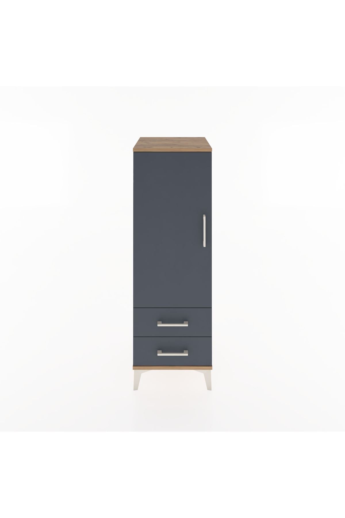 Hyperion Dolap 3 Raflı 2 Çekmeceli Tek Kapaklı 44x44x134 Çam-Antrasit