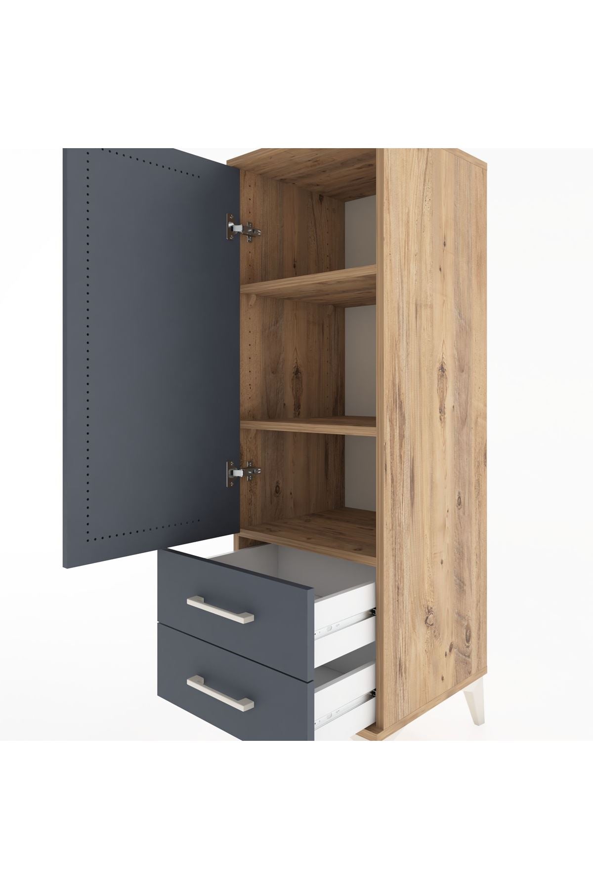 Hyperion Dolap 3 Raflı 2 Çekmeceli Tek Kapaklı 44x44x134 Çam-Antrasit