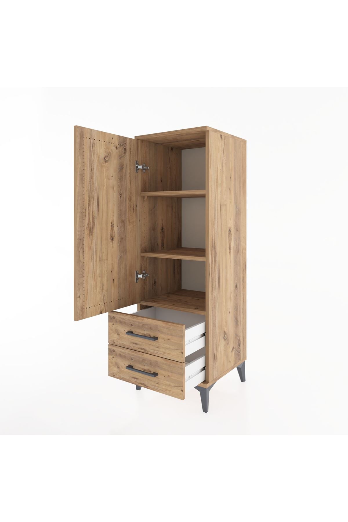 Hyperion Dolap 3 Raflı 2 Çekmeceli Tek Kapaklı 44x44x134 Çam-Çam