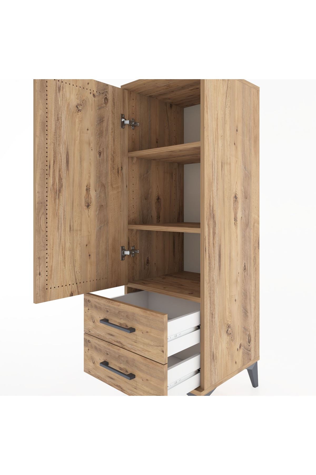 Hyperion Dolap 3 Raflı 2 Çekmeceli Tek Kapaklı 44x44x134 Çam-Çam