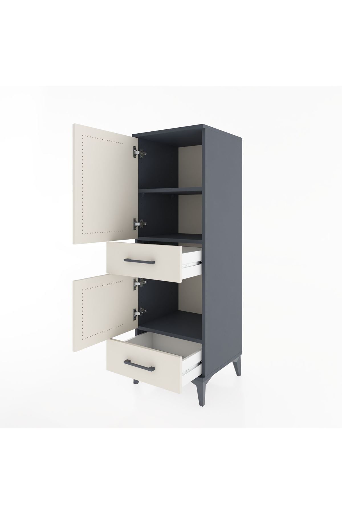 Hyperion Dolap 3 Raflı 2 Çekmeceli 2 Kapaklı 44x44x134 Antrasit-Aytaşı