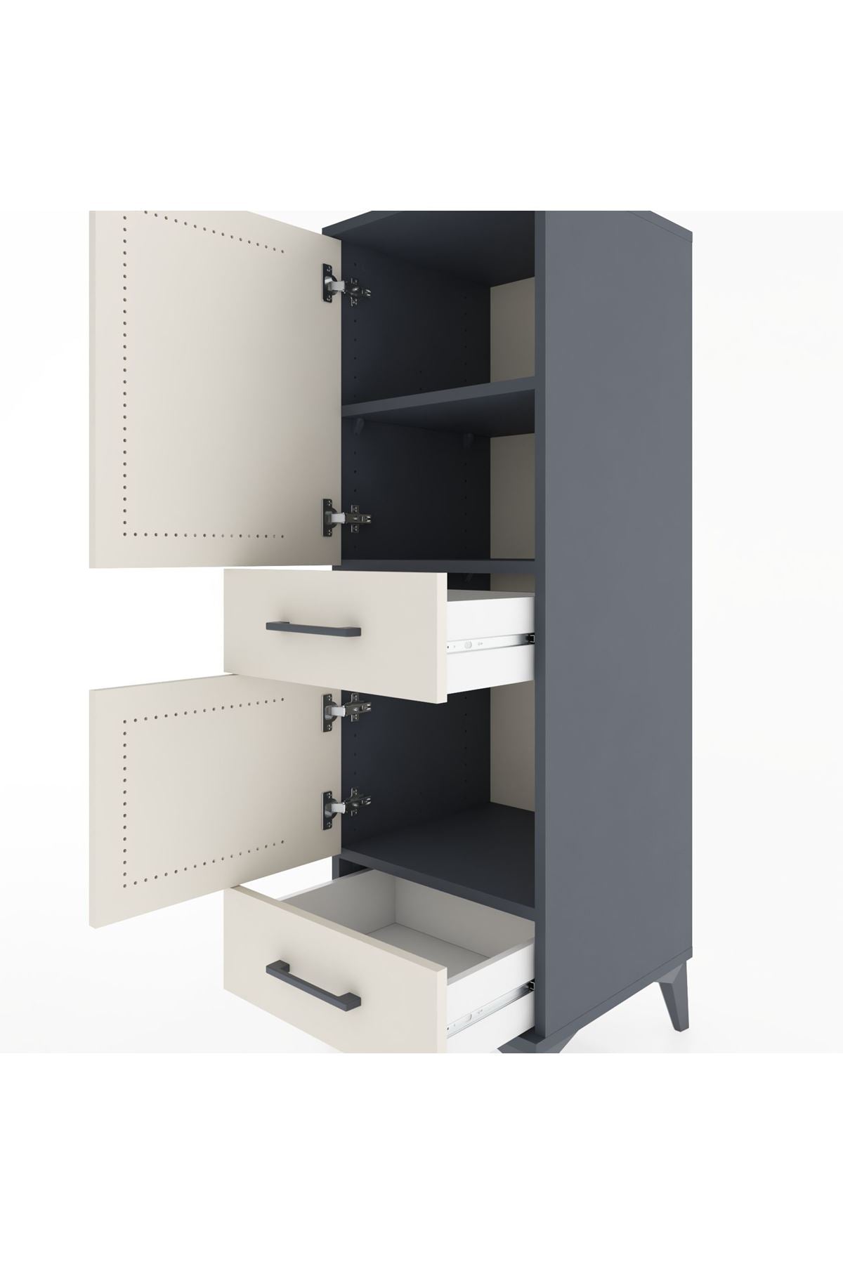 Hyperion Dolap 3 Raflı 2 Çekmeceli 2 Kapaklı 44x44x134 Antrasit-Aytaşı