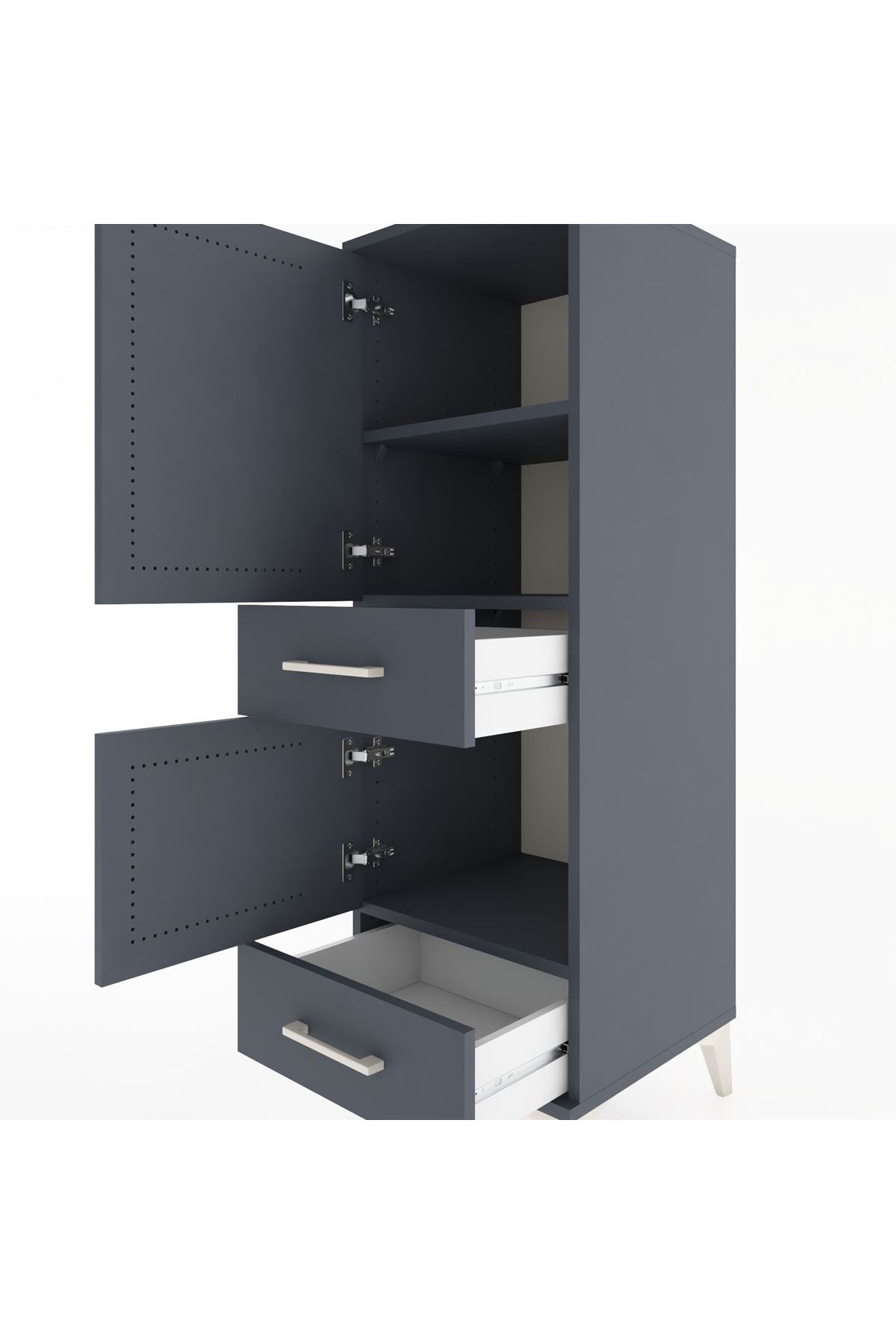 Hyperion Dolap 3 Raflı 2 Çekmeceli 2 Kapaklı 44x44x134 Antrasit-Antrasit