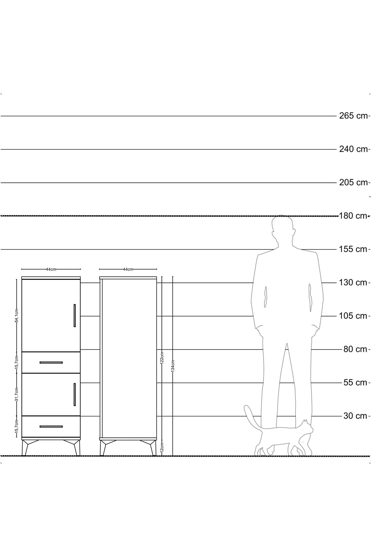 Hyperion Dolap 3 Raflı 2 Çekmeceli 2 Kapaklı 44x44x134 Antrasit-Antrasit