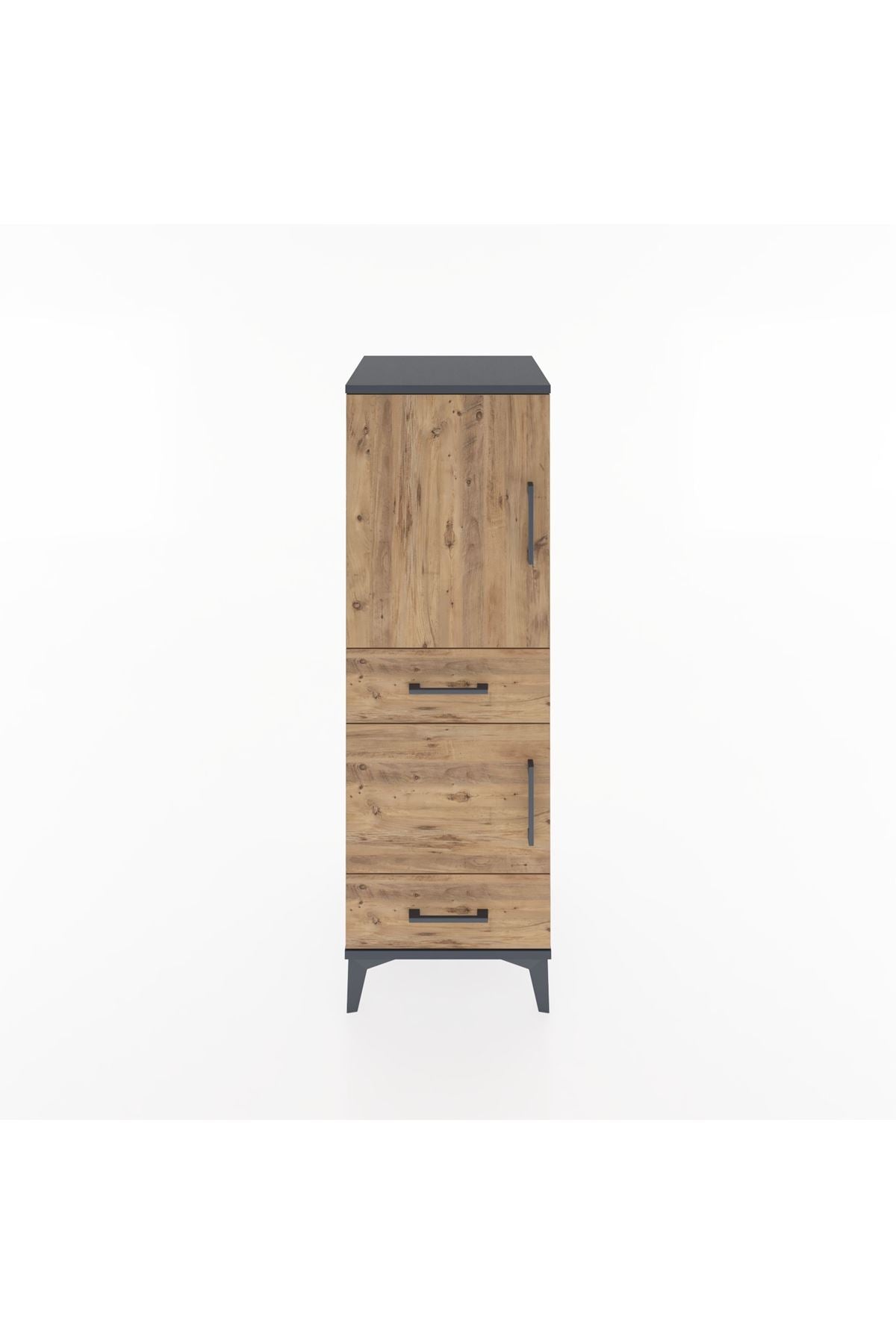 Hyperion Dolap 3 Raflı 2 Çekmeceli 2 Kapaklı 44x44x134 Antrasit-Çam