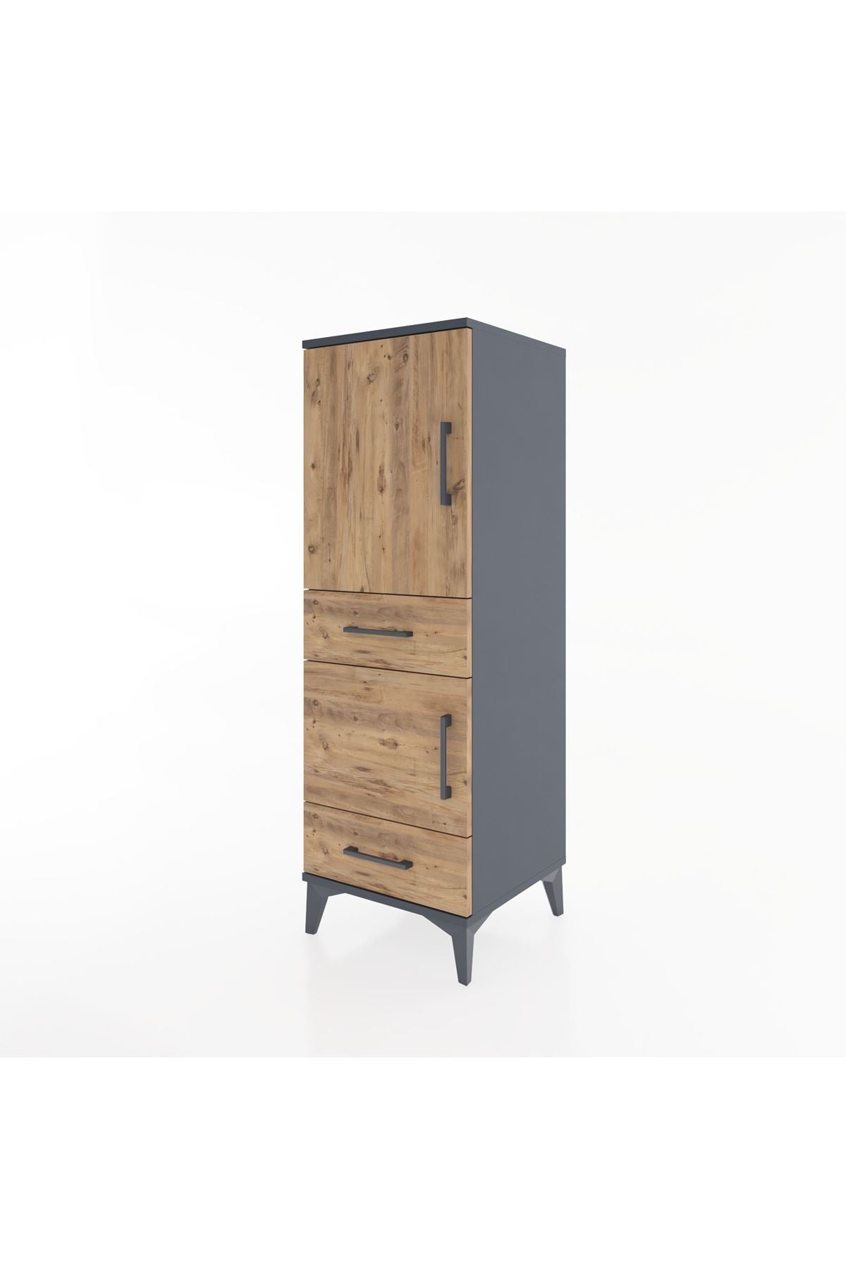 Hyperion Dolap 3 Raflı 2 Çekmeceli 2 Kapaklı 44x44x134 Antrasit-Çam