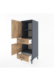 Hyperion Dolap 3 Raflı 2 Çekmeceli 2 Kapaklı 44x44x134 Antrasit-Çam