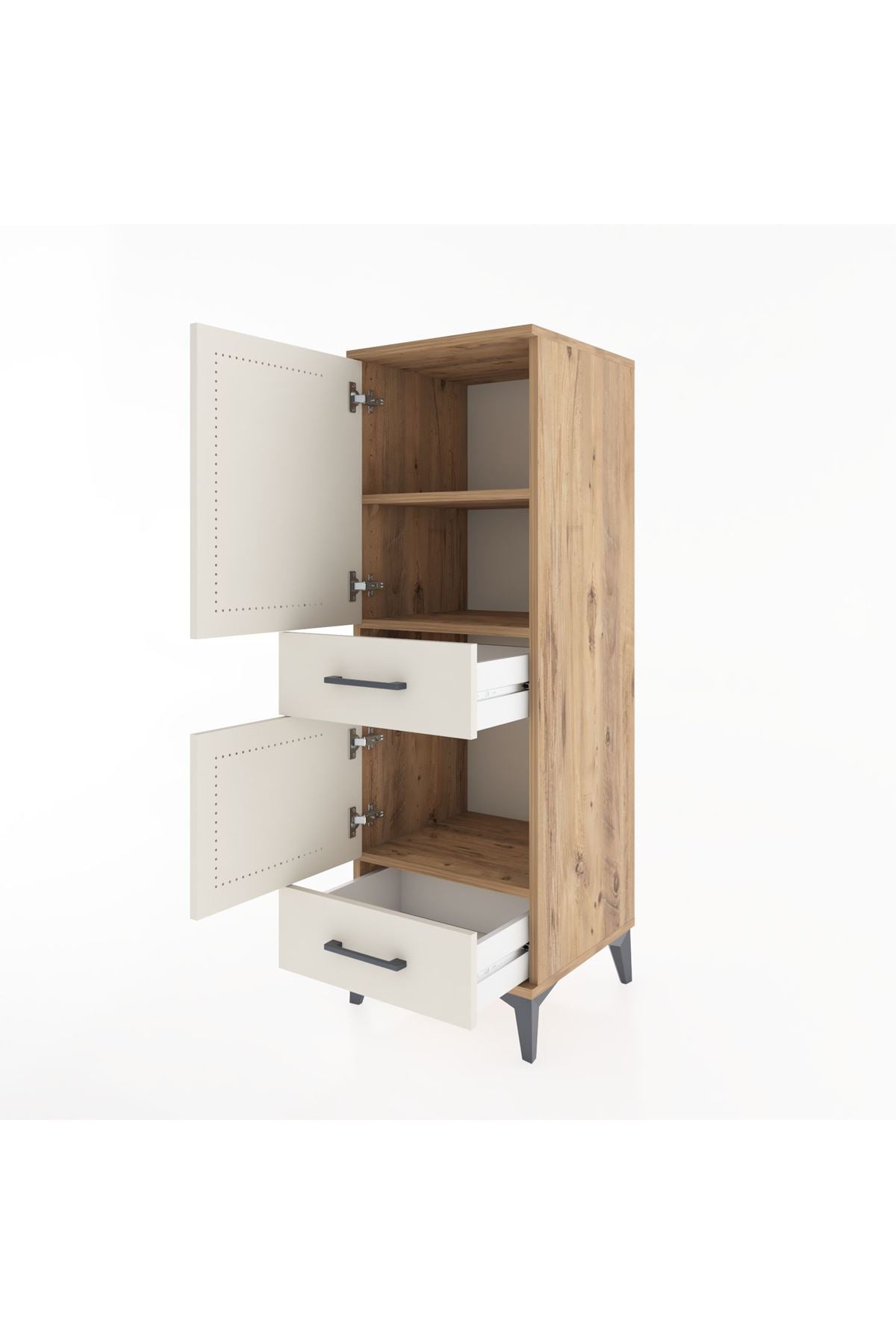 Hyperion Dolap 3 Raflı 2 Çekmeceli 2 Kapaklı 44x44x134 Çam-Aytaşı