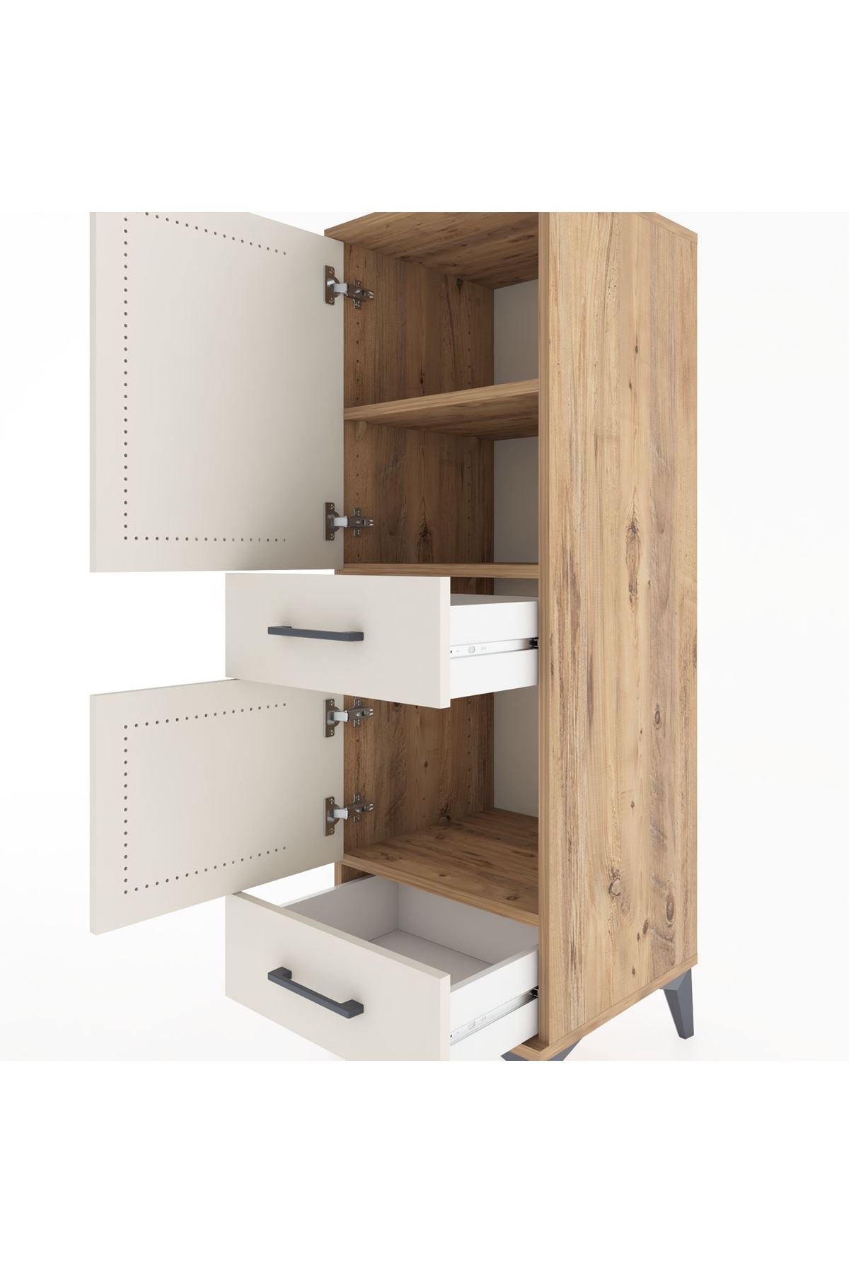 Hyperion Dolap 3 Raflı 2 Çekmeceli 2 Kapaklı 44x44x134 Çam-Aytaşı