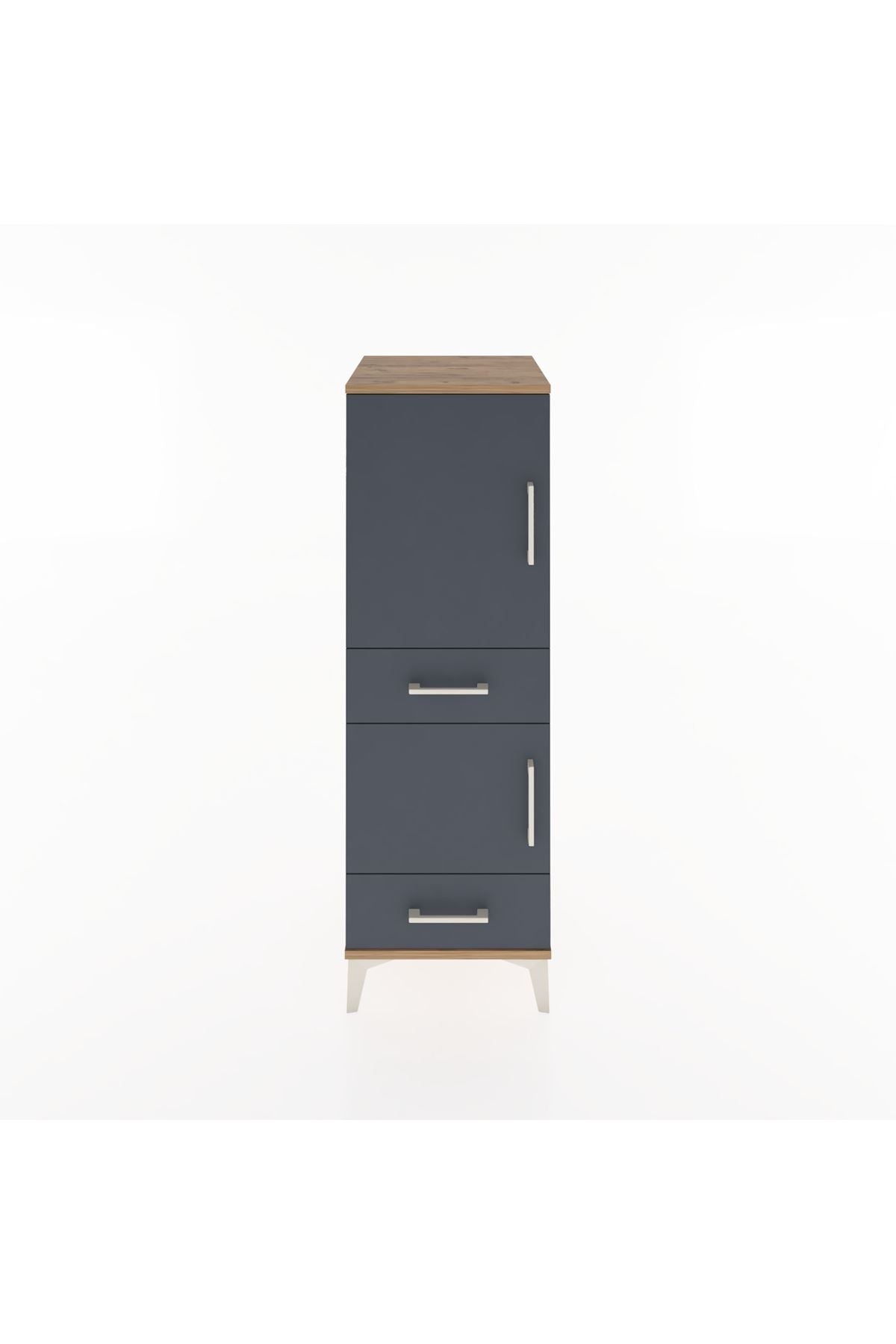 Hyperion Dolap 3 Raflı 2 Çekmeceli 2 Kapaklı 44x44x134 Çam-Antrasit