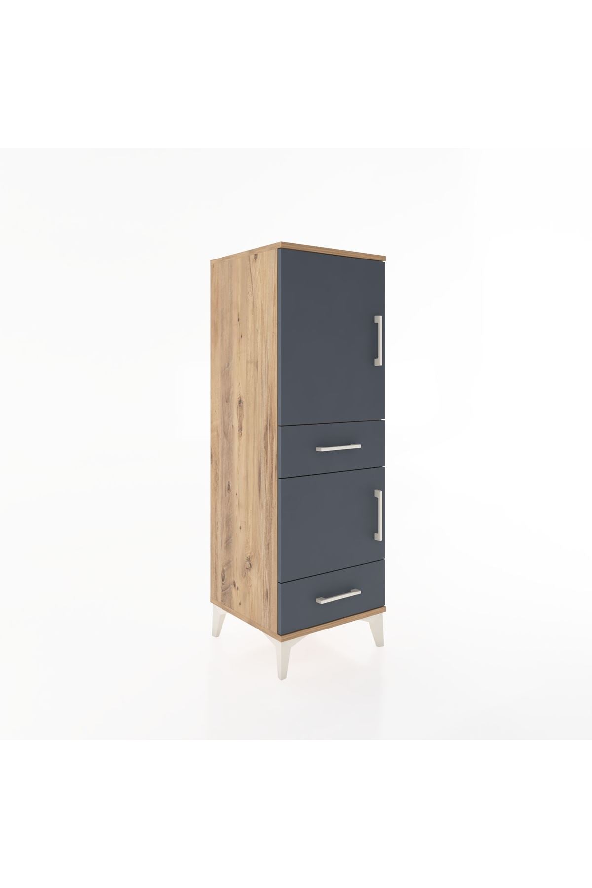 Hyperion Dolap 3 Raflı 2 Çekmeceli 2 Kapaklı 44x44x134 Çam-Antrasit