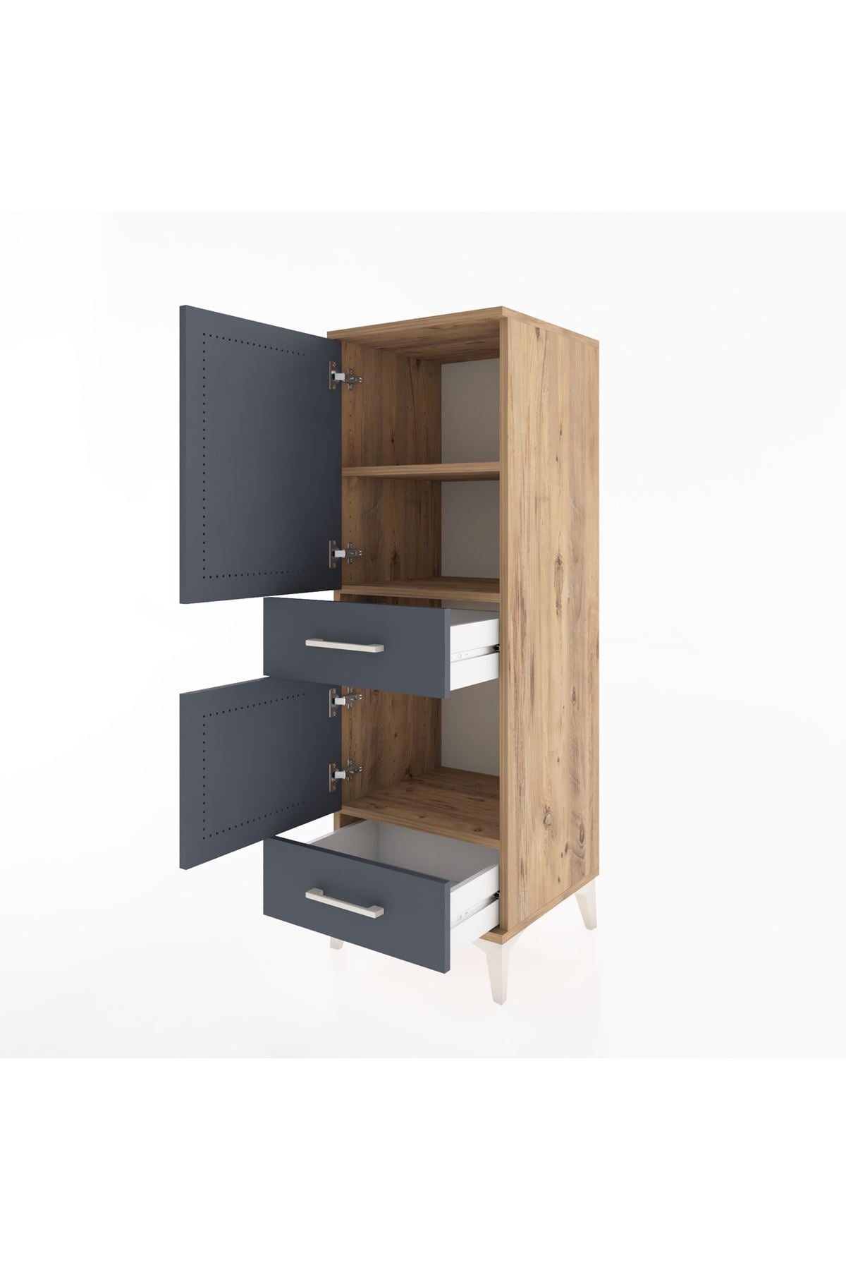 Hyperion Dolap 3 Raflı 2 Çekmeceli 2 Kapaklı 44x44x134 Çam-Antrasit