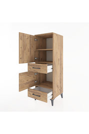 Hyperion Dolap 3 Raflı 2 Çekmeceli 2 Kapaklı 44x44x134 Çam-Çam