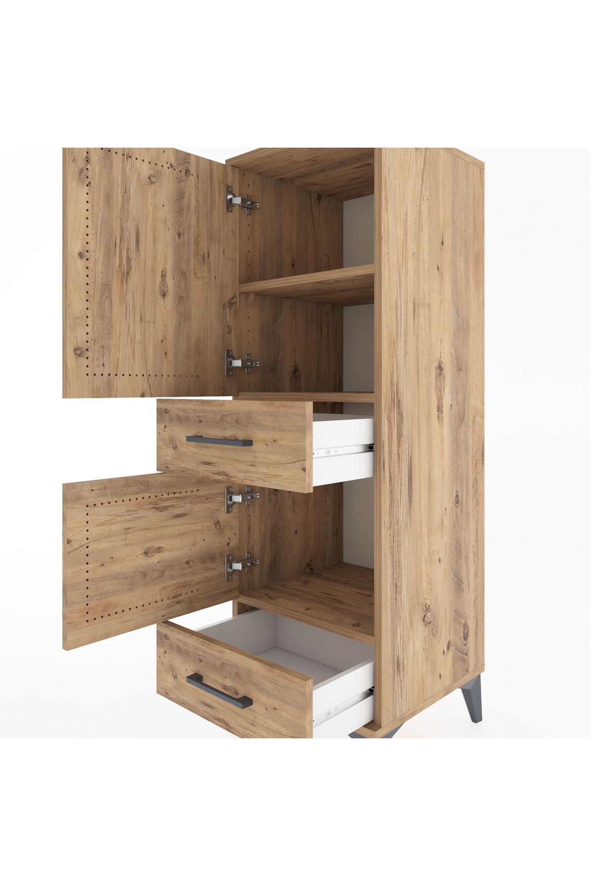 Hyperion Dolap 3 Raflı 2 Çekmeceli 2 Kapaklı 44x44x134 Çam-Çam