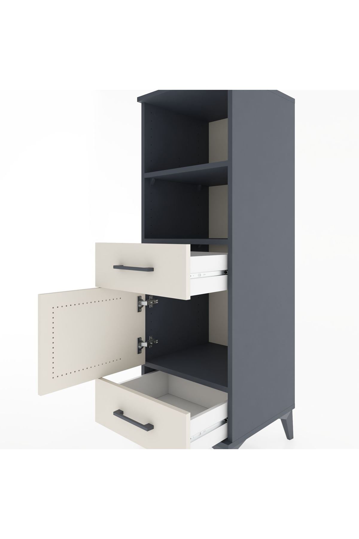 Hyperion Dolap 3 Raflı 2 Çekmeceli Tek Kapaklı 44x44x134 Antrasit-Aytaşı